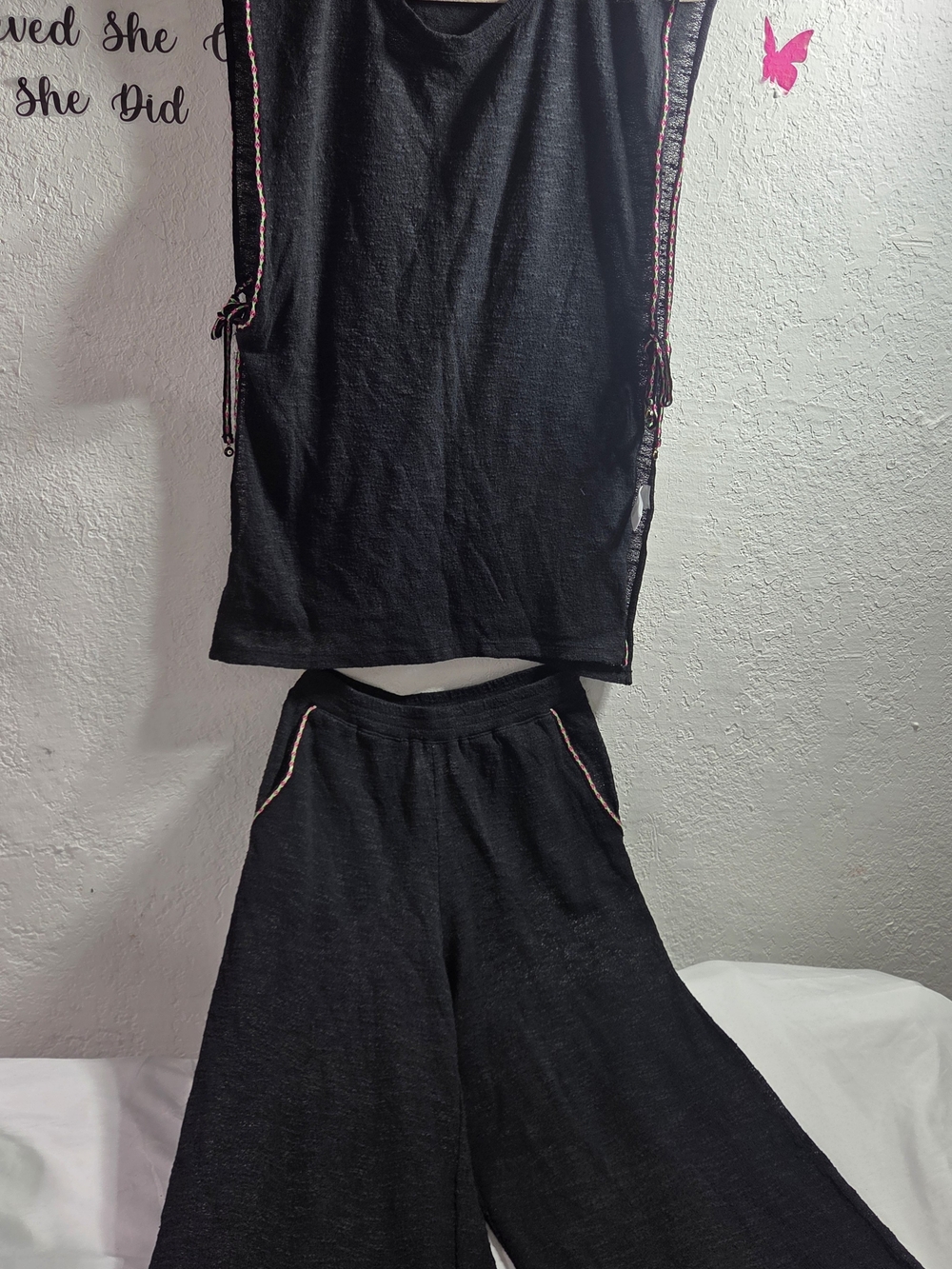 PITUSA Black Inca Trim 2-Piece Luxury Resort Set Size S / XS